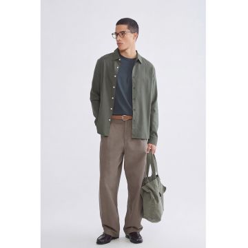 Camasa de bumbac cu maneci cazute - Verde sparanghel