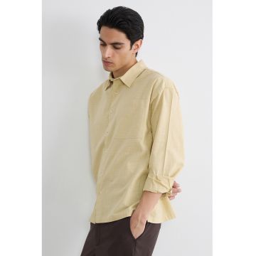 Camasa de bumbac cu maneci lungi - Maro camel