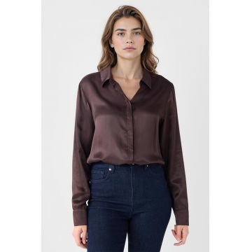 Camasa de satin cu guler clasic - Maro inchis