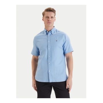 Camasa din amestec de in cu maneca scurta si guler Oxford