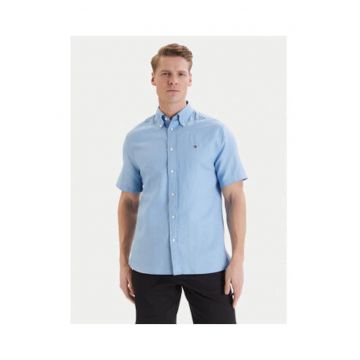Camasa din amestec de in cu maneca scurta si guler Oxford