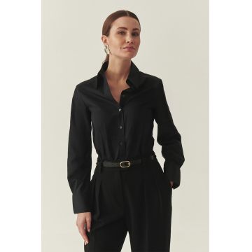 Camasa din bumbac cu model uni - Negru
