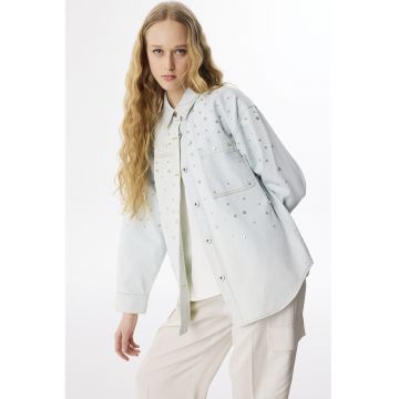 Camasa din denim cu aplicatie cu nituri - Albastru deschis melange/Argintiu