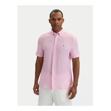 Camasa din in cu maneca scurta si guler Oxford