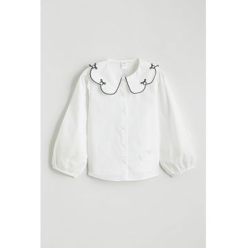 Camasa din poplin cu guler valurit - Alb/Negru