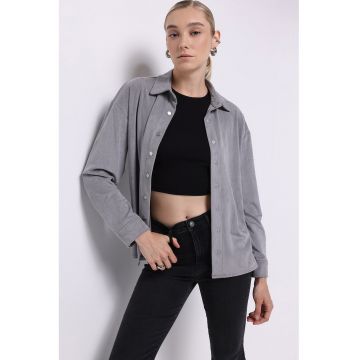 Camasa regular fit de piele intoarsa ecologica - Gri