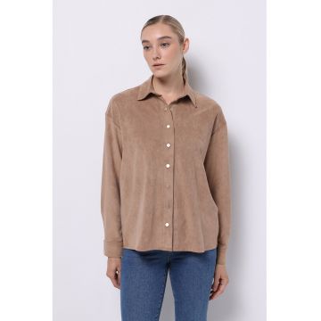 Camasa regular fit de piele intoarsa ecologica - Maro deschis