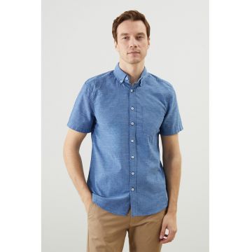 Camasa regular fit din amestec de in - Albastru prafuit