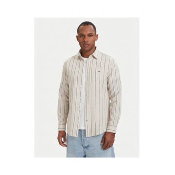 Camasa regular fit din amestec de in cu model in dungi