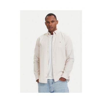 Camasa regular fit din bumbac cu model uni si logo brodat discret