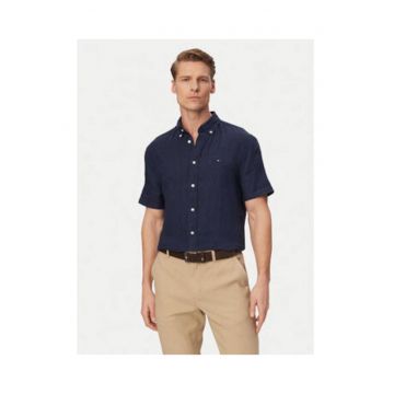 Camasa regular fit din in cu maneca scurta