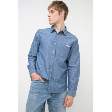Camasa relaxed-fit din denim cu buzunar pe piept - Albastru melange