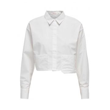 Camasa scurta dama -  cu buzunare - alb - poliester/bumbac