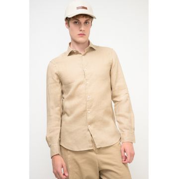 Camasa slim fit din in cu mansete cu nasturi