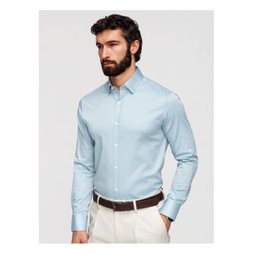 Camasa slim fit din material satinat cu detalii elegante - Albastru