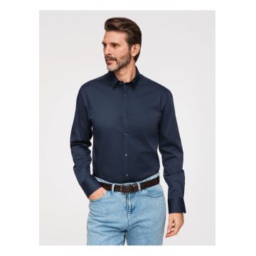 Camasa slim fit din material satinat cu detalii elegante - Bleumarin