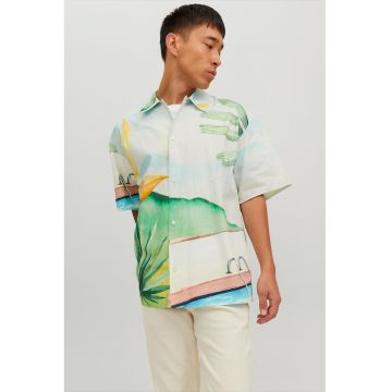 Camasa supradimensionata cu maneci cazute Land - Roz pastel/Verde deschis