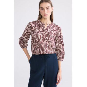 Camasa tunica cu maneci 3/4 si model - Alb/Visiniu
