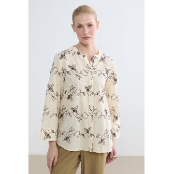 Camasa-tunica de bumbac cu broderie - Alb fildes