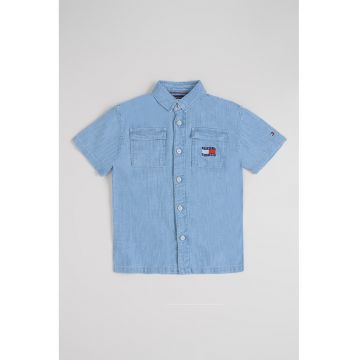 Camasa vaporoasa din chambray cu maneci scurte - Albastru