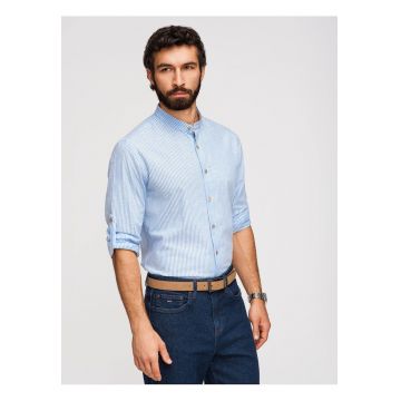 OMBRA Camasa cu guler inalt din material cu amestec de in - Albastru