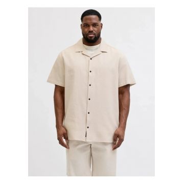 Plus Camasa Waffle - barbati big sizes - din bumbac - Resort Shirt - Bej - Bej