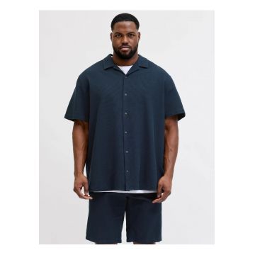 Plus Camasa Waffle - barbati big sizes - din bumbac - Resort Shirt - Bleumarin inchis - Albastru