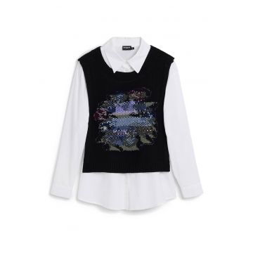 Camasa  Alb - Negru - Bumbac - Multicolor
