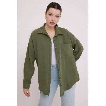 Camasa  amestec de viscoza si in - verde - maneca lunga