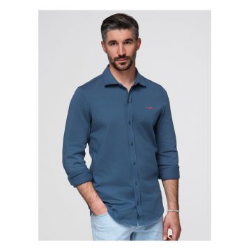 Camasa barbati regular fit cu guler clasic si broderie contrastanta - denim -
