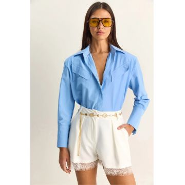 Camasa casual -  poplin - maneca lunga - buzunar - albastru Maya - bumbac si poliester