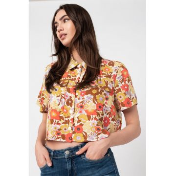Camasa crop cu imprimeu - Maro/Alb murdar/Galben mustar
