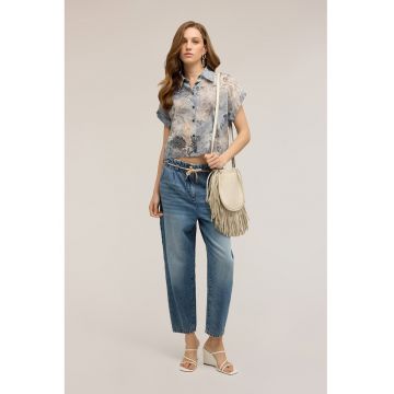 Camasa crop cu maneci scurte - Albastru stins