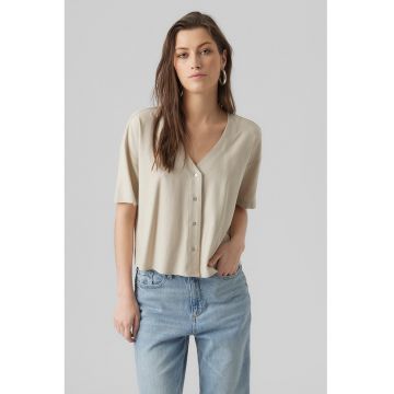 Camasa crop din amestec de in - Gri deschis