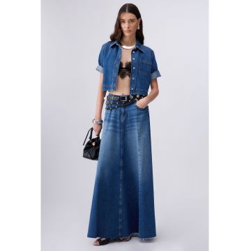 Camasa crop din denim - Bleumarin