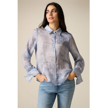 Camasa cu aspect de satin si model - Albastru deschis