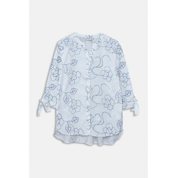 Camasa cu broderie florala si prindere la mansete - Albastru pastel