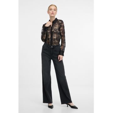 Camasa cu broderii florale - Negru