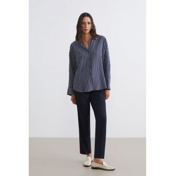 Camasa cu model in dungi si maneci cazute - Negru/Albastru indigo