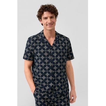 Camasa cu model si maneci scurte - Bleumarin