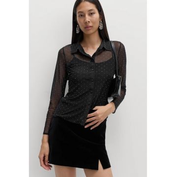 Camasa cu strasuri si top interior - Negru