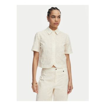 Camasa dama -  bej - imprimeu floral - bumbac - maneca scurta