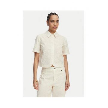 Camasa dama -  bej - imprimeu floral - bumbac - maneca scurta