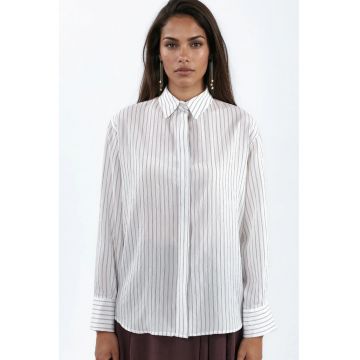 Camasa dama -  camasa cu dungi - casual - alb - lunga cu nasturi