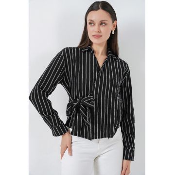 Camasa dama -  camasa cu maneca lunga - dungi - negru - viscoza