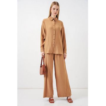 Camasa dama -  camasa cu maneca lunga - lejera - maro camel - poliester-viscoza