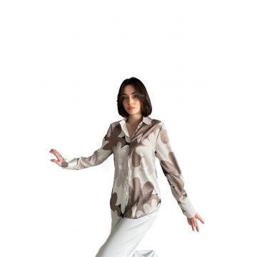 Camasa dama -  camasa cu model geometric - roz prafuit - 100% poliester - maneca lunga