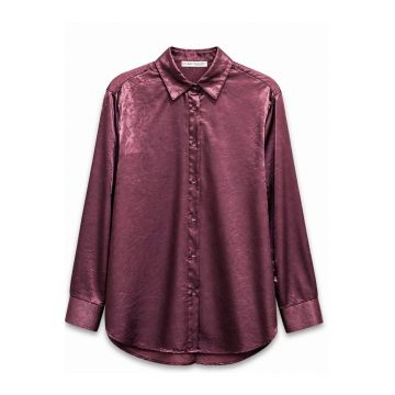 Camasa dama -  camasa din satin - casual - rosu burgund - maneca lunga - 100% poliester