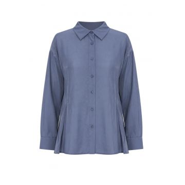 Camasa dama -  camasa texturata cu nasturi - albastru marin - casual - maneca lunga