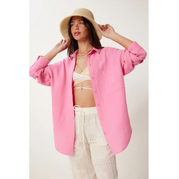 Camasa dama - Happiness Istanbul - camasa oversized - bumbac 100% - roz pudra - maneca lunga - buzunar